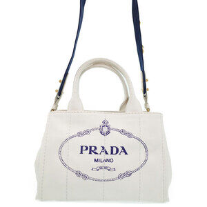 PRADA Canapa Handbag Convertible Shoulder Bag White